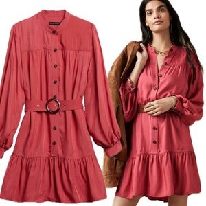 Banana Republic Pink Button Flounce Hem Mini Oversized Loose Fit Tunic Dress